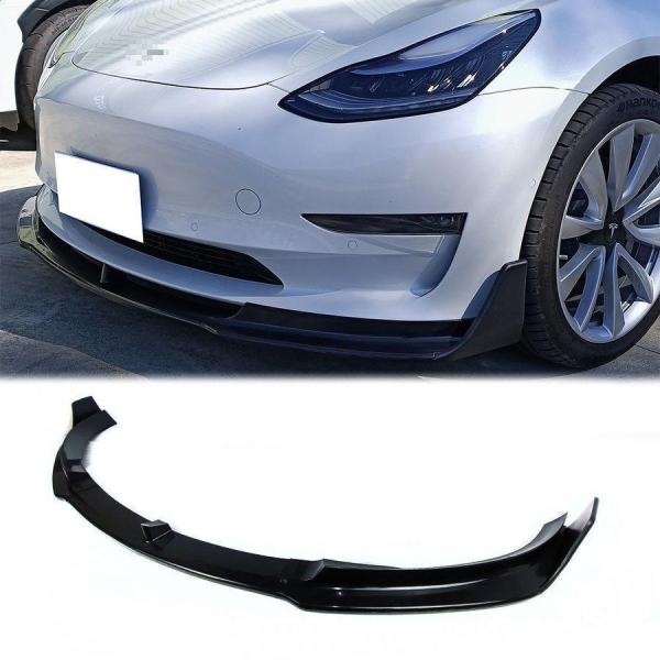 人気アイテムTesla Model3 テスラ モデル3 フロントリップスポイラー 艶有黒塗装済 P.P. 5PCS V TYPE