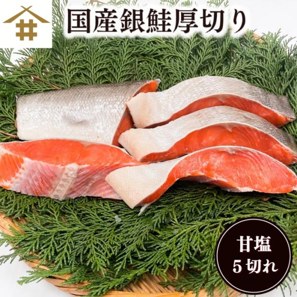 国産銀鮭 5切れ 手切り 個包装 小分け シャケ 切り身 甘塩 魚 塩焼き ご飯のお供 厚切り さかな