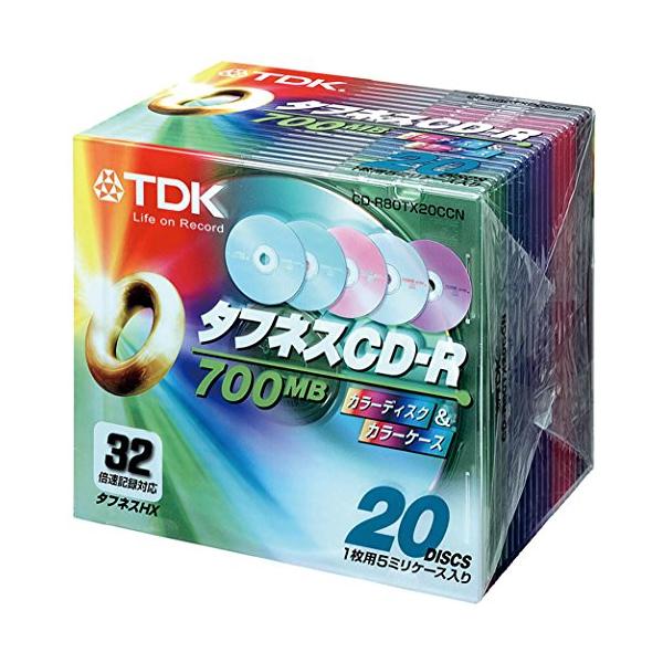 TDK CDRディスク 700MB カラーディスクケース 32倍速 CD-R80TX20CCN