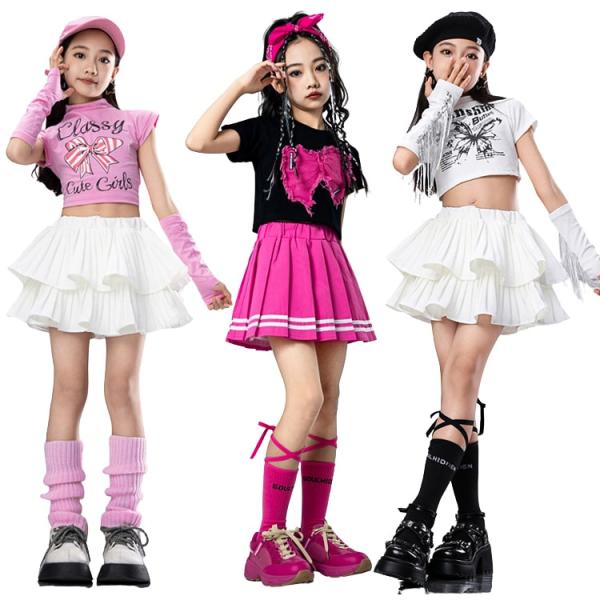 チアダンス ダンス衣装 キッズ k-pop 女の子 アイドル衣装 韓国 子供服 チア 小学生 演出服 キッズダンス衣装 セット スカート 白 ステージ 衣装 ファッション