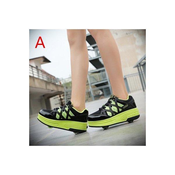 ☆ローラーを収納し、スニーカーにも☆デイリーユースに、ご旅行にと幅広くお使いいただけます。☆プレゼントにいかがでしょう☆自動格納式ホイールの実用化が自由に伸縮自在ことができます。滑る、歩く、走る、を全て一つの靴で。2輪タイプで安定感もばっち...