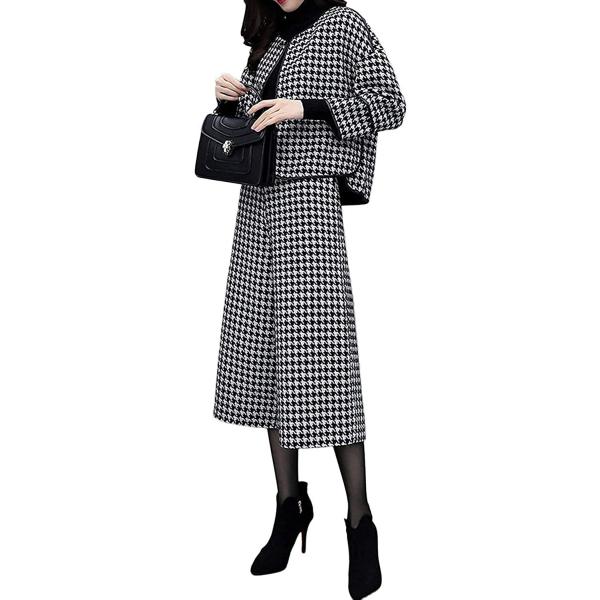 セットアップ レディース スーツ ワイドパンツ 千鳥格子 ハイウエスト