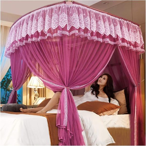 天蓋付きベッド 蚊帳 女の子のためのプリンセスベッドキャノピーダブル