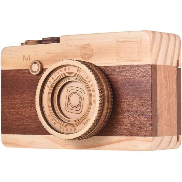 木製オルゴール 木製オルゴールレトロカメラデザインクラシック