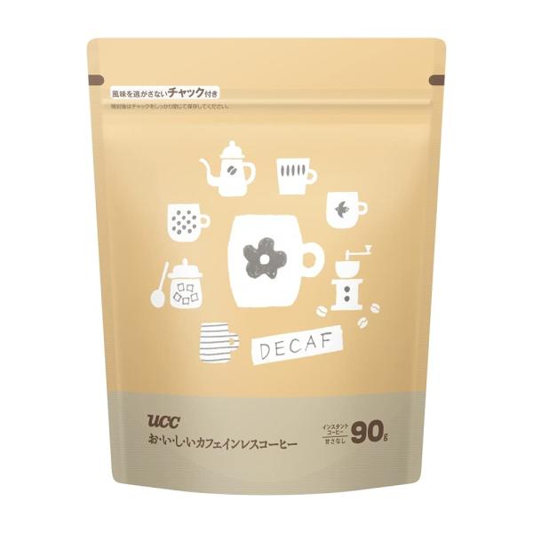 お・い・し・いカフェインレス UCC おいしいカフェインレスコーヒーインスタントコーヒー 袋 90g  詰め替え  デカフェ  ノンカフェイン  E