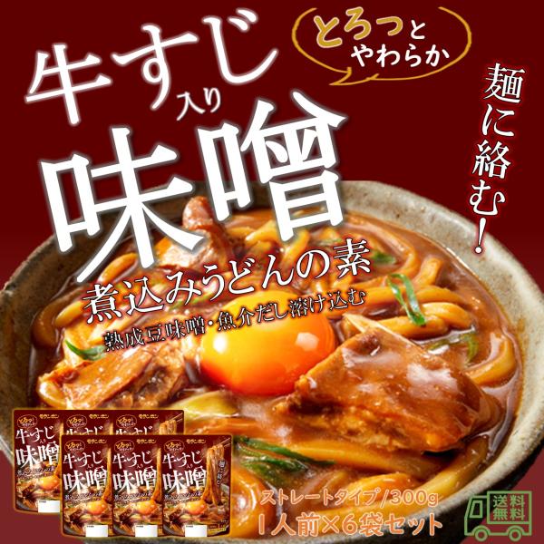 モランボン　牛すじ入り味噌煮込みうどんの素　1人前　６袋セット　簡単便利　長期常温保存　あったかメニュー