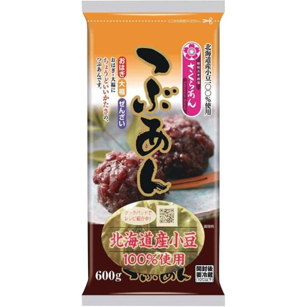 おはぎ・大福にちょうどいいかたさの、つぶあんです。北海道産小豆100%使用しています。仕様■名称：つぶあん■原材料名：砂糖、小豆、寒天／甘味料（ソルビトール）■内容量：600g■賞味期限：商品パッケージに記載■保存方法：直射日光・高温多湿を...