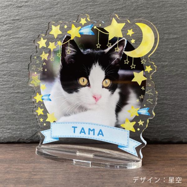 大切なペットの誕生日、記念など、思い出の写真をフォトスタンドにしてみませんか？◆デザインいちごクローバーレインボー星空※背面は白色になります。◆サイズ画像欄からご確認ください。◆素材アクリル※お客様のご入力頂いた内容でお作りします。選択、ご...