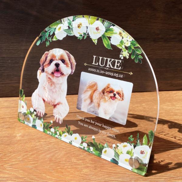 大切なペットの誕生日、記念など、思い出の写真をフォトプレートにしてみませんか？プレゼントにもオススメです。◆デザイン・エレガントローズ・バイオレット・ボタニカルフラワー・スマイルイエロー・スプリングフラワー・チューリップ・ブルーヘブン・リー...