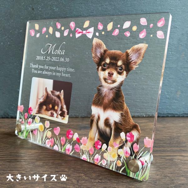 大切なペットの誕生日、記念など、思い出の写真をフォトプレートにしてみませんか？プレゼントにもオススメです。◆デザイン・エレガントローズ・バイオレット・ボタニカルフラワー・スマイルイエロー・スプリングフラワー・チューリップ・ブルーヘブン・リー...