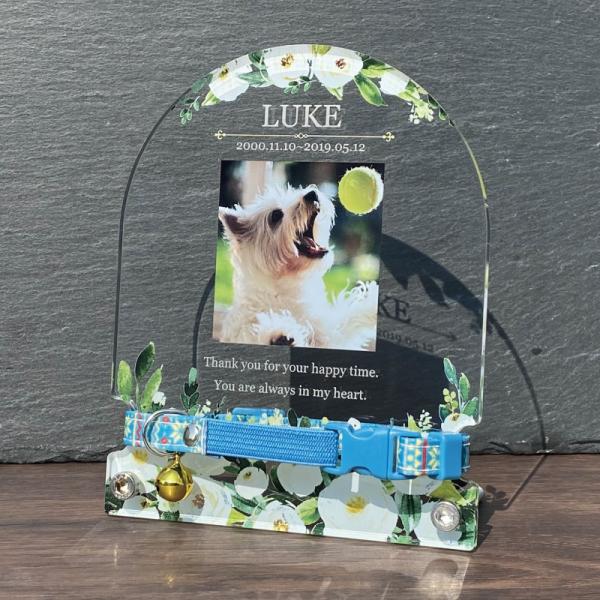 【メモリアルグッズ】ペット フォトプレート 首輪飾りいつまでもそばに感じていられるようなメモリアルフォトプレートに、あの子のいつも付けていた首輪も一緒に飾れる特別なフォトプレートです。贈り物にも大変喜ばれています。◆デザイン画像欄からご確認...