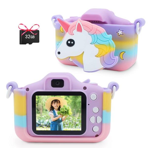【商品名】　POSO キッズカメラ トイカメラ 32G SDカード付 ユニコーン カメラ 子供用 2.0インチIPS画面 子ども デジタルカメラ おもち 【商品説明】　・【SDカード付きの可愛いキッズカメラ】最初から32GBのマイクロSDカ...