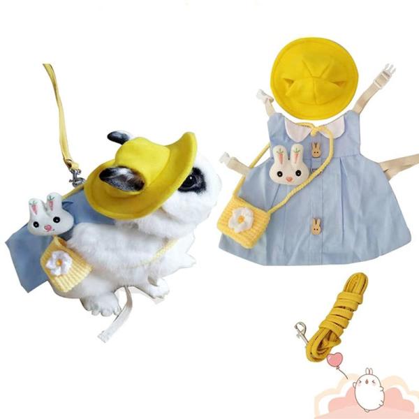 【商品名】　MUYYIKA ウサギ 小動物 ハーネス リード セット うさぎ服 かわいい ソフト 柔らかい モルモット 子犬 子猫用 調整可能 記念撮影 【商品説明】　・【幅広い用途】：これらのウサギのドレスは、ウサギ、チンチラ、フェレット...