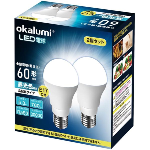 ミニクリプトン電球 LED電球 口金直径17mm 昼光色 60W形相当 広配光 2
