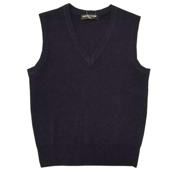 幼稚園の制服やフォーマルな場面に！紺のスクールニットベスト洗濯機で洗えて毛玉になりにくい素材何にでも合わせやすい濃紺無地、Ｖネック●サイズ表記(cm)　110cm：身長105〜115/胸囲53〜59/　120cm：身長115〜125/胸囲5...