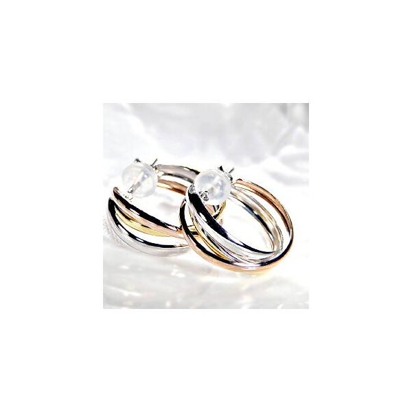 フープピアス ピアス トリプルカラー 18k 18金 YG PG 14k WG 3連 3色 地金ピアス シンプル SAP0007