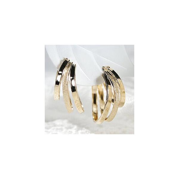 フープピアス ダイヤカット ピアス 地金 3連 18k 18金 YG