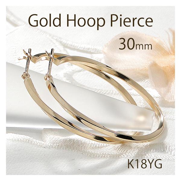 K18YG 角ひねり フープピアス 30mm×1.5mm 送料無料 18金