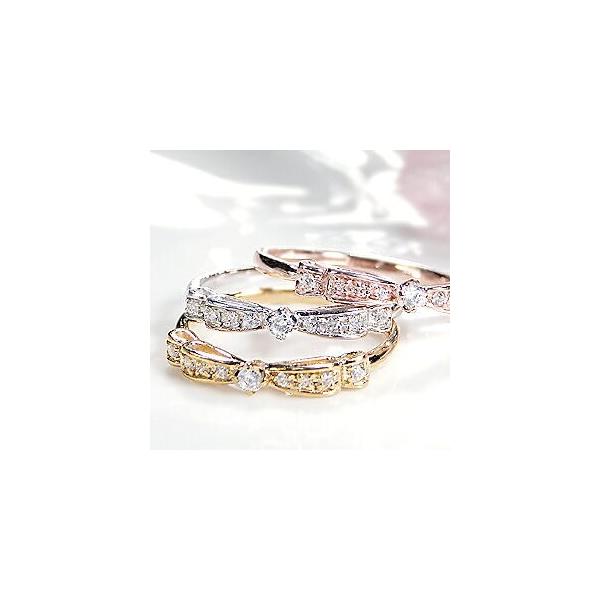 K10YG/WG/PG 0.1ct りぼん モチーフリング 指輪 ダイヤ リング イエローゴールド ホワイトゴールド ピンクゴールド プレゼント SAR0100