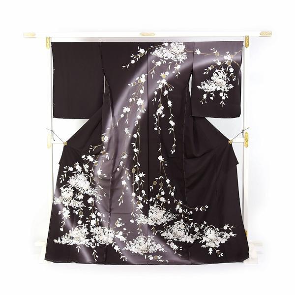 豪華手刺繍 訪問着 手縫いお仕立て付き 染め分け桜散らし 明灰地に薄 