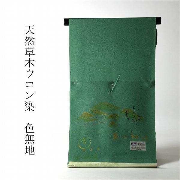 丹後ちりめん 草木染 辻が花 小紋オリーブグリーン 正絹反物 八掛付き