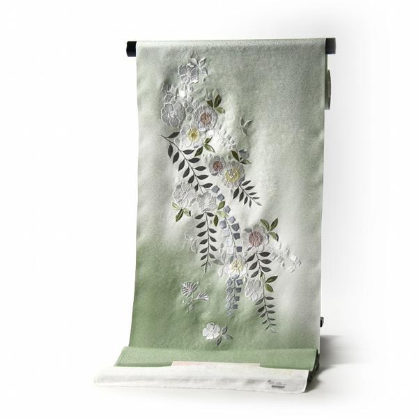 付下げ 手縫いお仕立て付き 辻が花 京刺繍 ぼかし染め 白緑色 裄