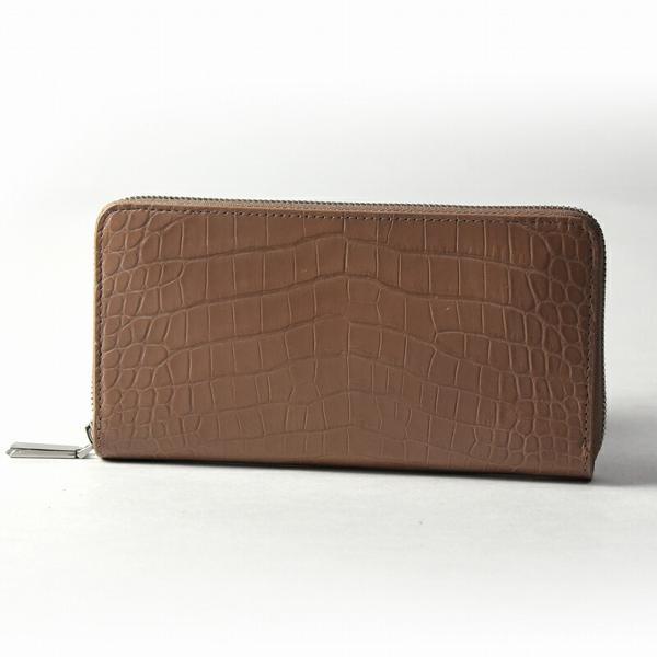 長財布 クロコダイル マット ミンク 本革 ラウンドファスナー 大容量  