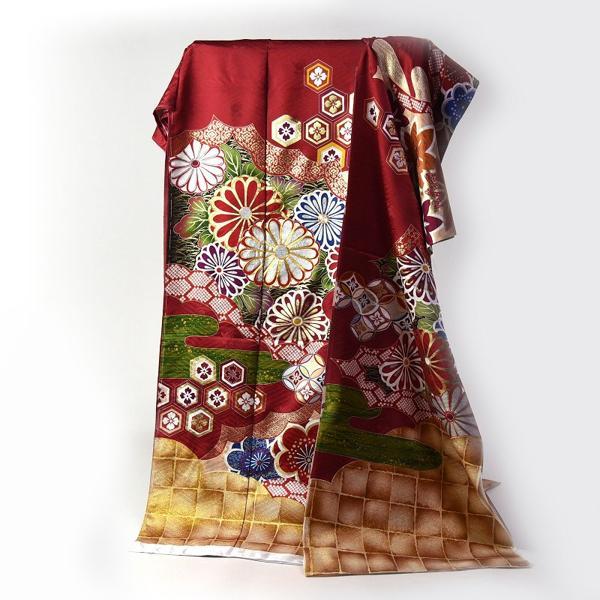 振袖セット 振袖フルセット 駒刺繍 吉祥花文 金彩 レトロモダン 赤 74 振袖
