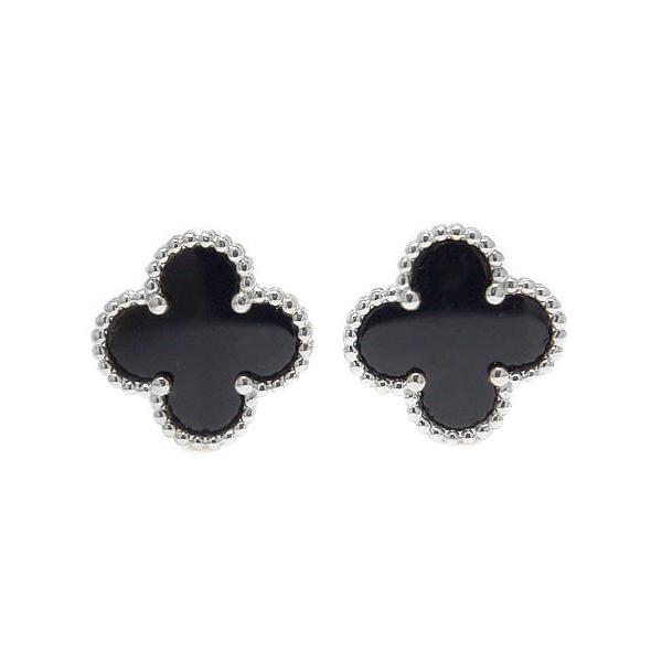 ピアス プラチナ プラチナピアス スタッド オニキス 瑪瑙 クローバー