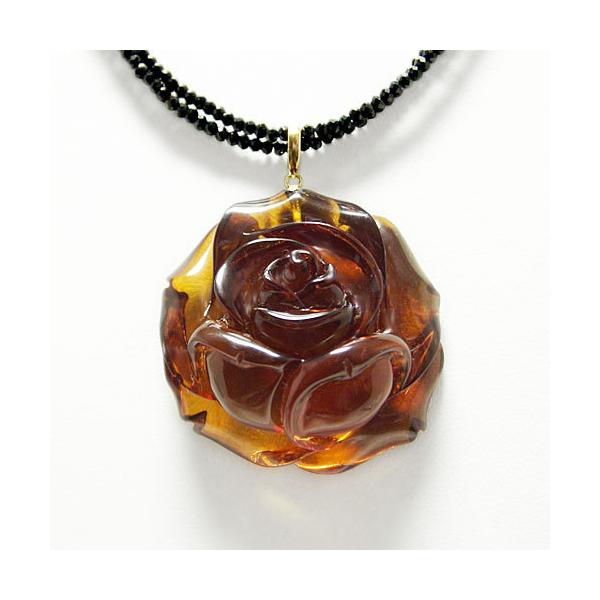 [バラの花籠] 18K こはく裏彫りペンダント バラの花籠] 18K こはく裏彫りペンダント 【公式通販】