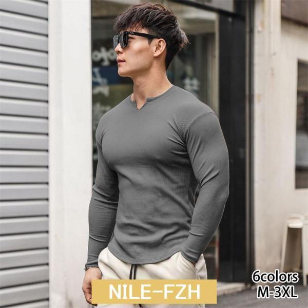がっちり マッチョ マッチョtシャツ 筋肉質 ファッション 長袖 tシャツ メンズ vネック 大きいサイズ ぴったり スリム ファッション メン