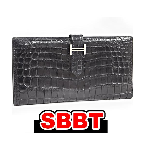 Bearn エルメス ベアン マチ無し マットクロコダイル 黒 S金具 □H刻印
