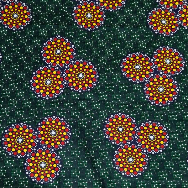 K-71】ディープグリーン レッドフラワー アフリカンプリント生地 50cm  