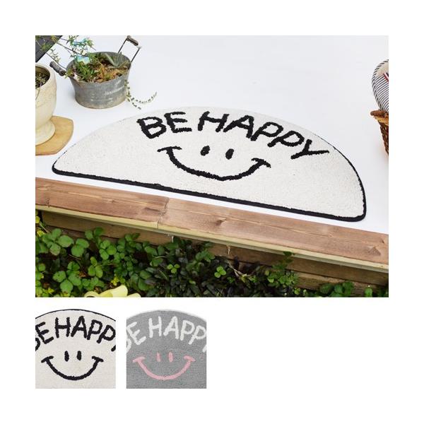 【ハワイアン雑貨】BE HAPPYマット セミサークル スマイル/マルチマット/玄関マット/フロアマット/星条旗/西海岸/カリフォルニア
