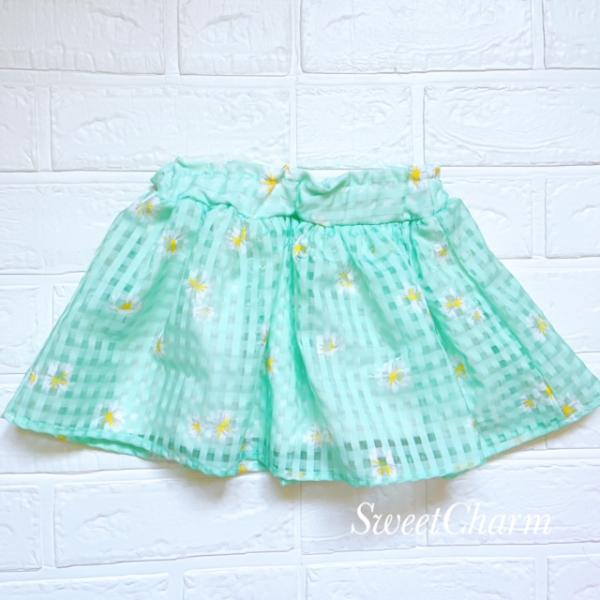 【メール便発送商品】【90cm】【95cm】フラワー柄ギンガムチェックスカート/ミントグリーン/セール/女の子/セール