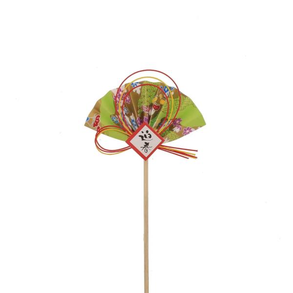 お正月飾りにぴったりの扇子のピックです。飾り：9×H7cm　　全長：34cm　　重量：4g