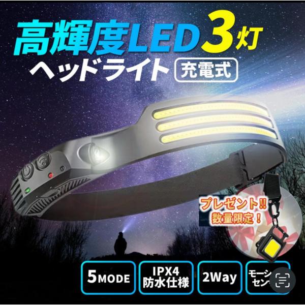 ヘッドライト 充電式 超強力 led ヘッドランプ センサー付 超軽量 広角照明 USB type-c 大容量バッテリー