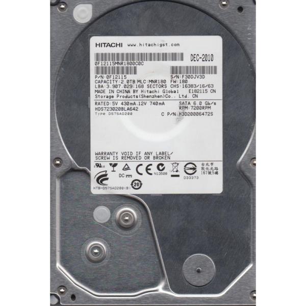 hds723020bla642、PN 0?F12115、MLC mnr180、Hitachi 2tb SATA 3.5ハードドライブ hds723020bla642、PN 0?F12115、MLC mnr180、Hitachi 2tb SATA 3.5