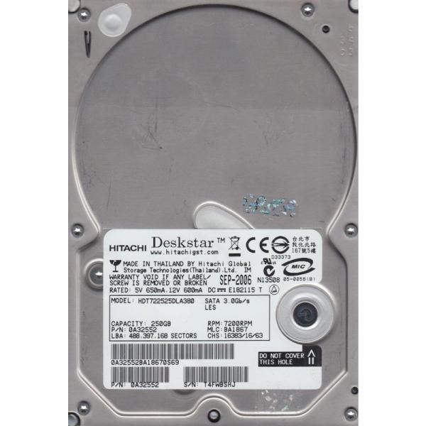 hdt722525dla380、PN 0?a32552、MLC ba1867、Hitachi 250?GB SATA 3.5ハードドライブ
