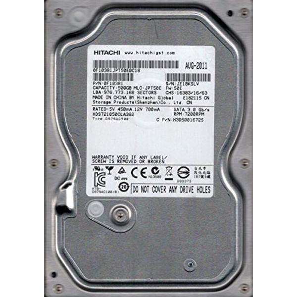 Hitachi HDS721050CLA362 P/N: 0F10381 500GB MLC: JPT50E