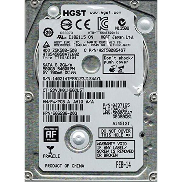 HGST hts545050?a7e680?P/N : 0j37165?MLC da6129?500?GB  