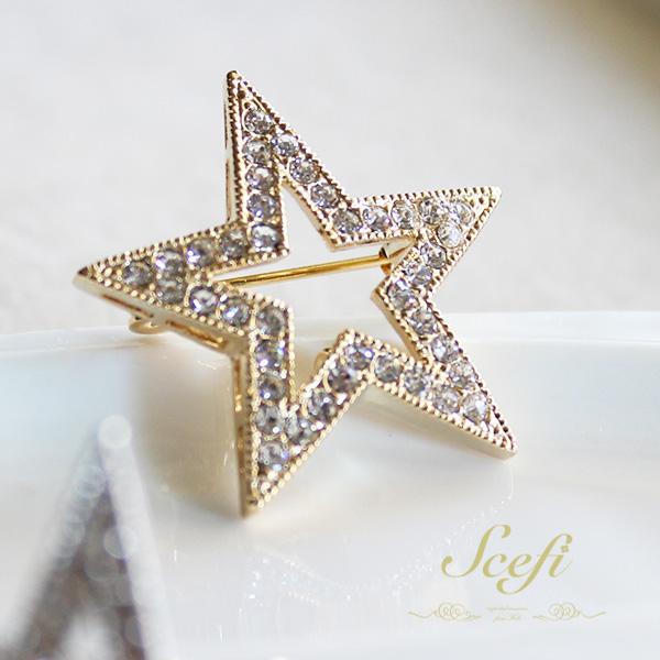 スター 星 STAR ブローチ ゴールド ラインストーン シンプル