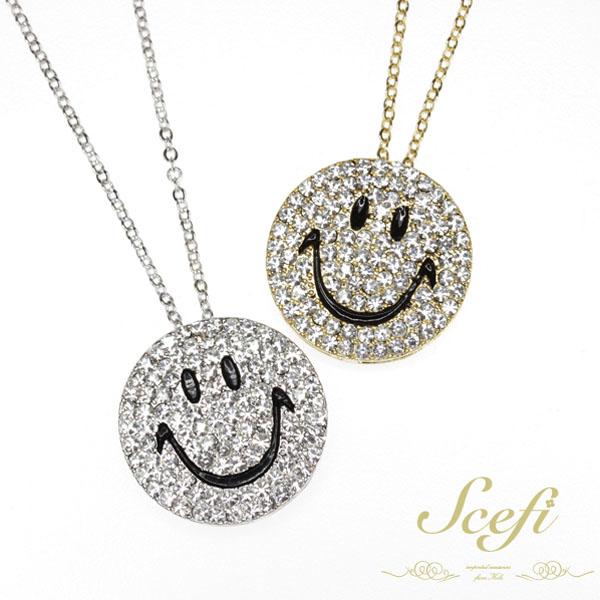 スマイル ロングネックレス スマイルマーク ラインストーン smile ニコ
