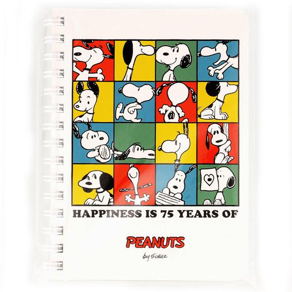 スヌーピー 75 YEARS OF PEANUTS ノート A6 ホワイト Wリング 横 スヌーピー 75 YEARS OF PEANUTS ノート A6 ホワイト Wリング 横
