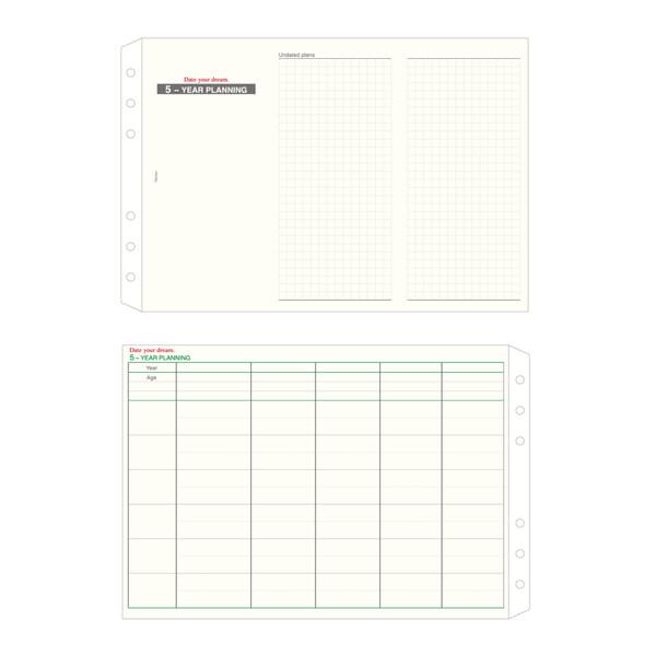 5ヶ年計画用リフィルです。聖書サイズ。【サイズ】W252 x H170mm(ミツ折使用時 W92 x H107mm)【入数】1枚【素材】上質紙■メーカー: レイメイ藤井■品番: DR15※ご注文合計額が￥1100 (税込)以上の場合、購入い...