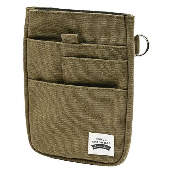 文具エプロンバッグ ミニ 限定カラー カーキ コットン生地 3Way ショルダーベルト カラビナ付 ウエストポーチ クツワ [01] 〔合計1100円以上で購入可〕