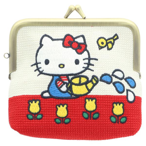 ハローキティ 畳刺繍 ミニポーチ がま口 小物入れ カード ポケットティッシュ レトロ かわいい サンスター文具 [01] 〔合計1100円以上で購入可〕