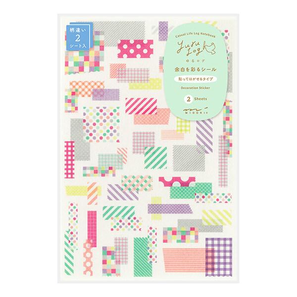 ゆるログ 水性ペンで書けるシール 2枚入 コラージュ テープ柄 和紙