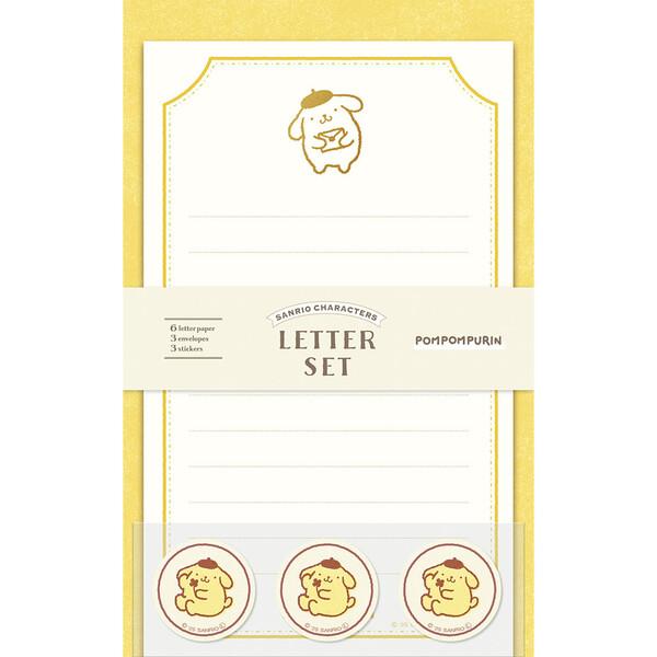 ポムポムプリン 箔押し ミニレターセット 便箋 封筒 シール 手紙