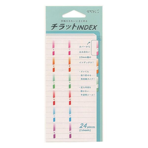 インデックス ラベル チラット 数字 カラー ミドリ INDEX シンプル ミニ カスタム ダイアリー 手帳 ノート [01] 〔合計1100円以上で購入可〕
